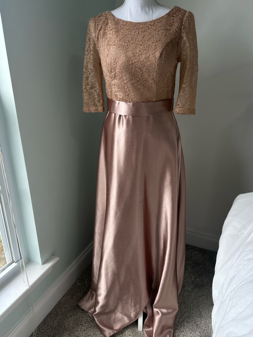SHEIN Rose Gold Lace & Satin Maxi Dress